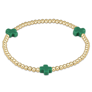 Signature cross gold pattern 3mm bead bracelet- Emerald