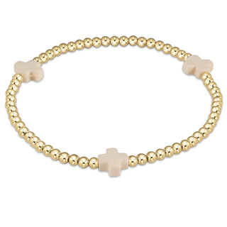 Signature cross gold pattern 3mm bead bracelet- Off-White