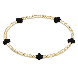 signature cross small gold pattern 2mm bead bracelet Onyx