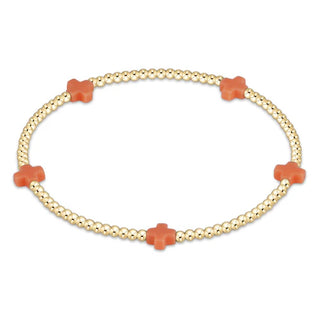 signature cross small gold pattern 2mm bead bracelet Coral