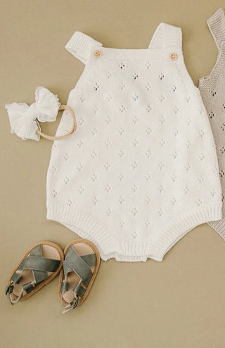 Knit Eyelet Romper, White