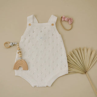 Knit Eyelet Romper, Fawn