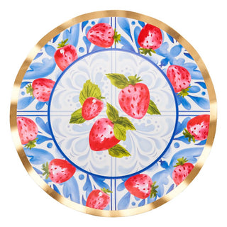 Bleu Strawberries Wavy Dinner Paper Plate