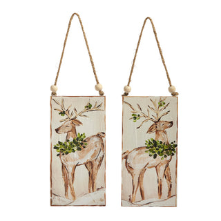 Reindeer Wood Rectangle Orn