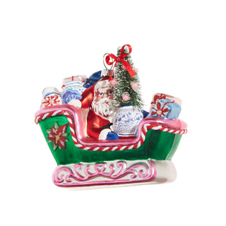 Santa Sleigh Orn w/ Blue & White