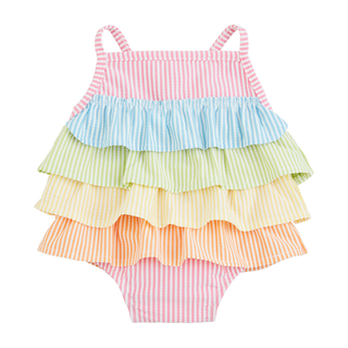 Rainbow Seersucker Ruffle Swimsuit