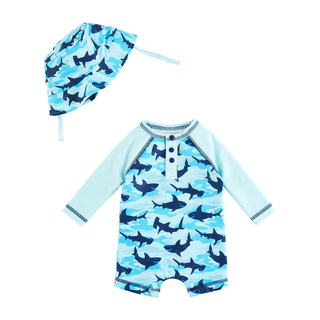 Camo Shark Rash Guard Swimsuit