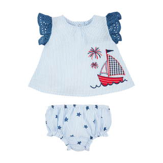 Sailboat Eyelet Baby Pinafore Set