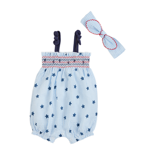 Blue Stars Seersucker Baby Romper