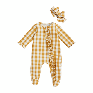 Mustard Gingham Baby Sleeper Set