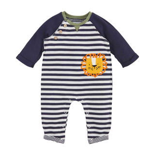 Navy Striped Lion Baby Bodysuit